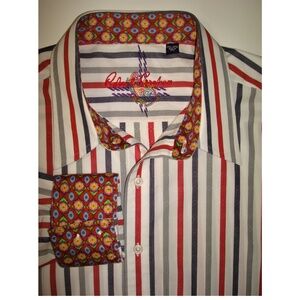 ROBERT GRAHAM Slim Fit White, Gray, Red Multi-Color Striped Long Sleeve Shirt